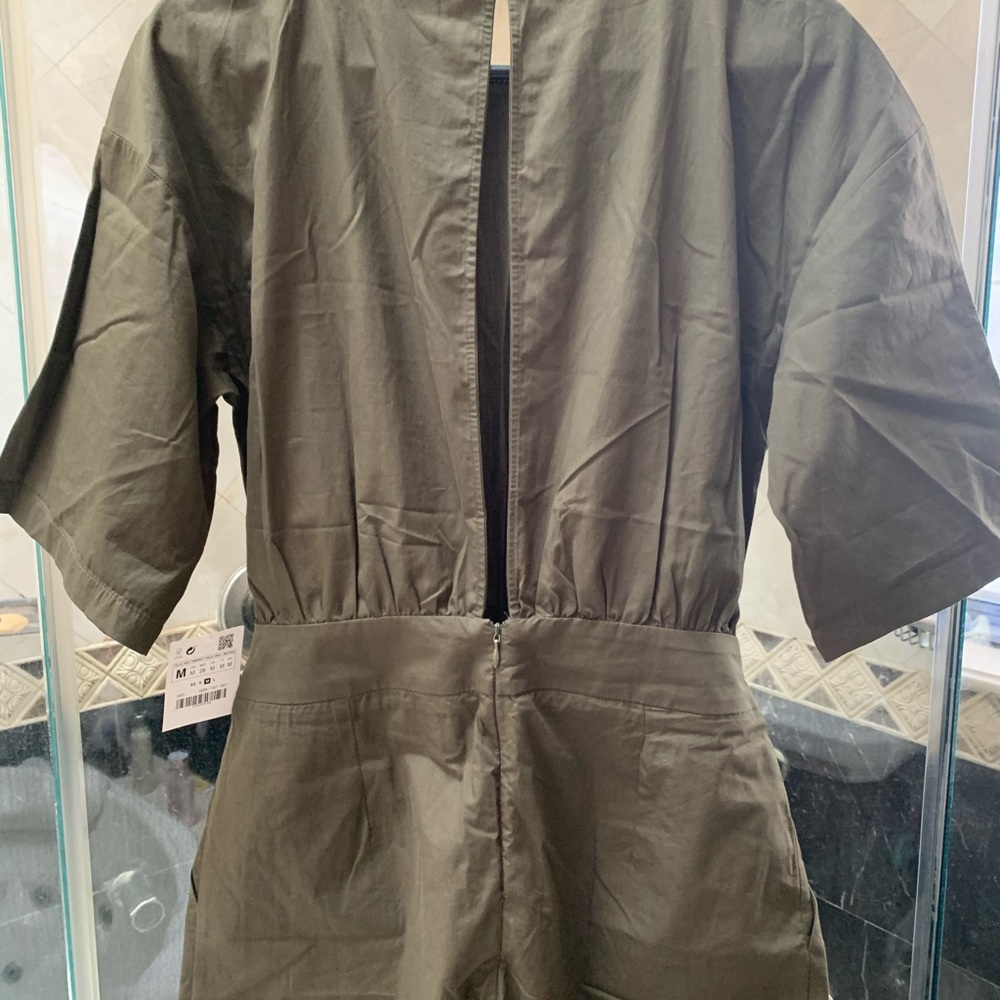 NWT! Zara Hunter Green Poplin Jumpsuit size M - Picture 5 of 6